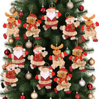 12pcs Festive Christmas Tree Ornaments - Santa, Snowman, Reindeer & Bear Figures with Red & White Scarves, Golden Balls & Red Bows - Perfect for Holiday Decor, Christmas Decorations