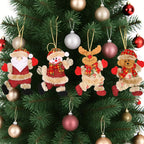 12pcs Festive Christmas Tree Ornaments - Santa, Snowman, Reindeer & Bear Figures with Red & White Scarves, Golden Balls & Red Bows - Perfect for Holiday Decor, Christmas Decorations