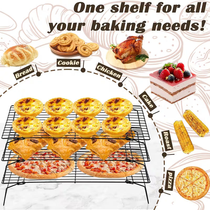 3-Tier Foldable Cooling Rack, Cake Tool, Baking Accessory, Cookie and Cake Drying Stand