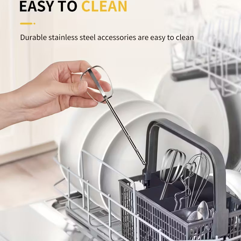 Hand Mixer, Handheld Mixer With Storage Case 5-Speed Plus Turbo Hand Mixer Electric With 5 Stainless Steel Attachments(2 Beaters, 2 Dough Hooks And 1 Whisk), Silver.