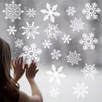 Festive 114pcs Snowflake Window Clings - Electrostatic White Snowflakes For Christmas & Winter Door Decorations Snowflake Ribbon Wired