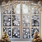 Festive 114pcs Snowflake Window Clings - Electrostatic White Snowflakes For Christmas & Winter Door Decorations Snowflake Ribbon Wired