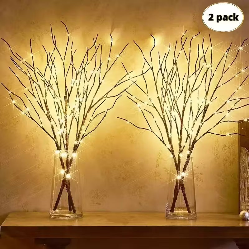 2pcs Set of Imitation Tree Branch LED Lights, Battery-Powered, 20 LEDs Each, Vase Filled with Artificial Twigs Decorative Lights, Cool Decoration, Room Bedside Lamp, Romantic Home Decoration Halloween Decorations, Christmas Decorations