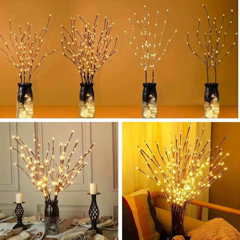 2pcs Set of Imitation Tree Branch LED Lights, Battery-Powered, 20 LEDs Each, Vase Filled with Artificial Twigs Decorative Lights, Cool Decoration, Room Bedside Lamp, Romantic Home Decoration Halloween Decorations, Christmas Decorations