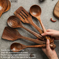 AIUHI 5pcs Wooden Cooking Spoons Wooden Utensil Kitchen Spoon Set Wood Turner Set Wooden Soup Scoops Suite