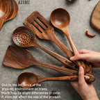 AIUHI 5pcs Wooden Cooking Spoons Wooden Utensil Kitchen Spoon Set Wood Turner Set Wooden Soup Scoops Suite