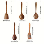 AIUHI 5pcs Wooden Cooking Spoons Wooden Utensil Kitchen Spoon Set Wood Turner Set Wooden Soup Scoops Suite