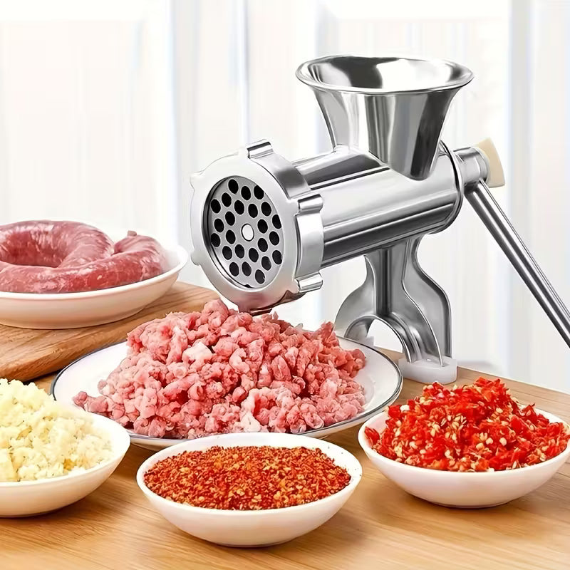 Manual Meat Grinder with Table Clamp - Heavy-Duty Stainless Steel Hand Crank Food Processor, No Electricity Needed, for Ground Meat, Vegetables, Spices