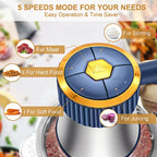 1.32gal Large Capacity Electric Food Processor & Meat Grinder - Heavy-Duty Stainless Steel Chopper with 40,000 RPM Motor, 5-Speed Settings, Bi-Level Blades, Vegetable Slicer for Kitchen - Compatible with Plug (for Vegetables, Fruits, Meat, Nuts)