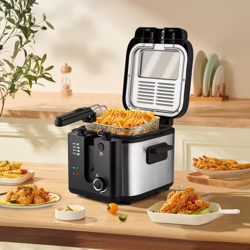SUSTEAS Deep Fryer for Home Use, Large Capacity Oil Fryer with 5 Sizes, Adjustable Temperature Control, Easy-to-Clean Pot, Made Of Stainless Steel, Local Warehouse, Compact And Durable Design, Stylish Cooking Appliance & Essential Kitchen Tool.