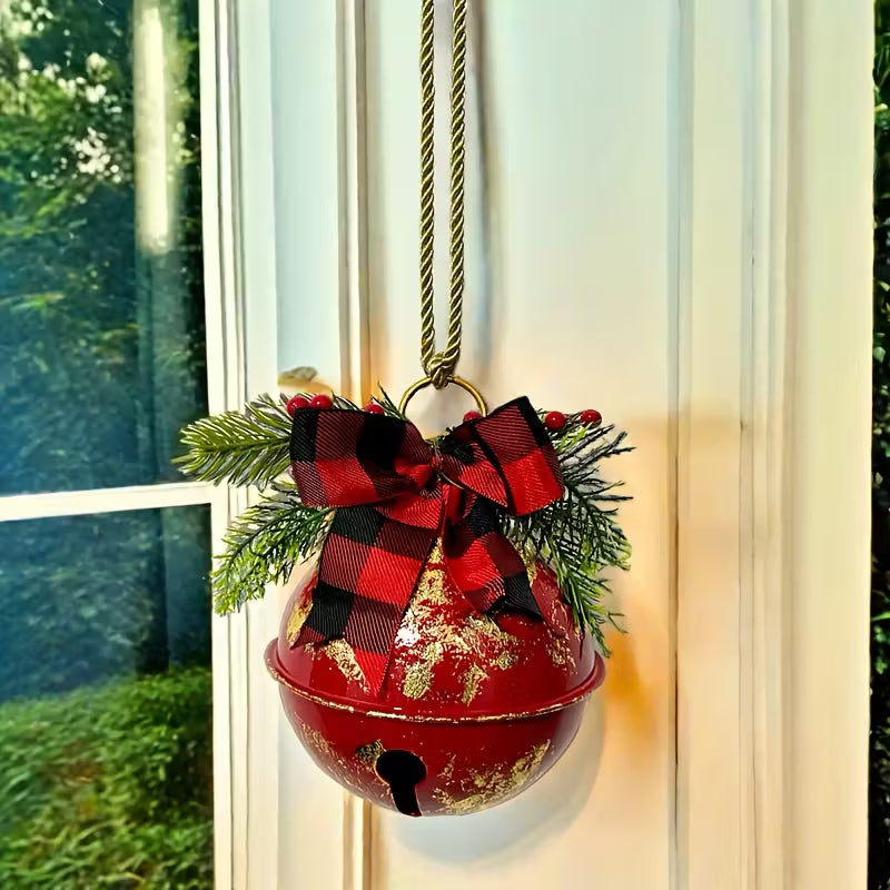 1pc Christmas Bell with Bow and Grass Door Hanger, Holiday Bell Decoration