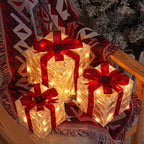 Set of 3 Christmas Lighted Gift Boxes, Transparent Warm White Lighted Christmas Box Decrations, Presents Boxs with Red Bows for Christams Tree, Yard, Home, Christams Decorations outdoor, Seasonal Ornaments, Holiday Decorations, Classic Christmas