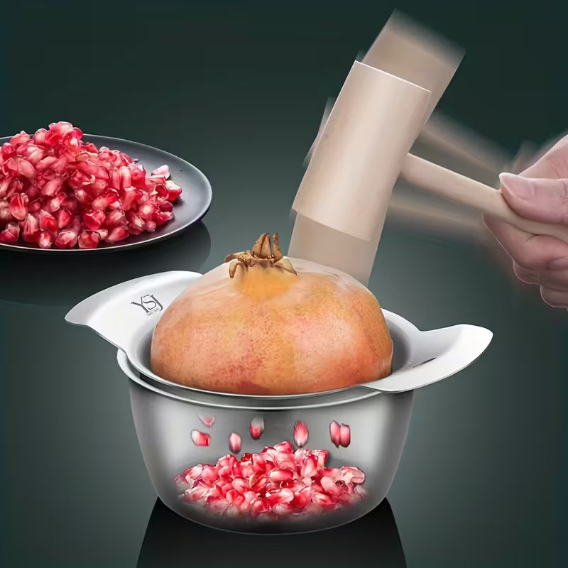 3-in-1 Pomegranate Peeling Tool with Hammer - Heavy-Duty 304 Stainless Steel Meat Picker, Fruit Opening Knife & Separator - Manual Pomegranate Picker for Home