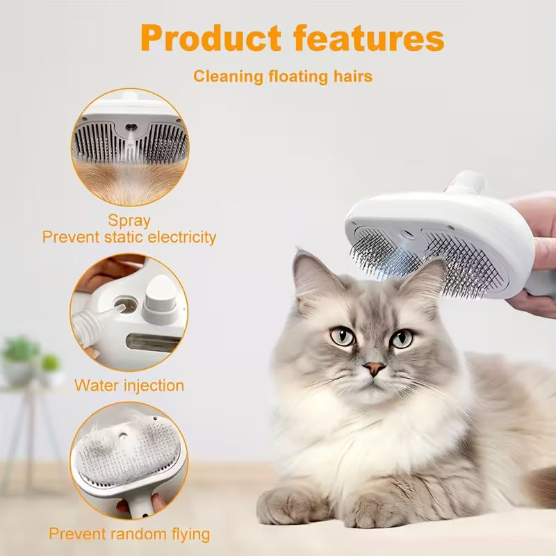 1pc Pet Spray Deshedding Brush, 3-in-1 Steam Pet Brush, One-Click Deshedding Self-Cleaning Cat and Dog Brush, Anti-Static Flying Hair Pet Grooming Brush, Stainless Steel Needle Brush, USB Charging, Suitable for Long and Short Hair Cats and Dogs