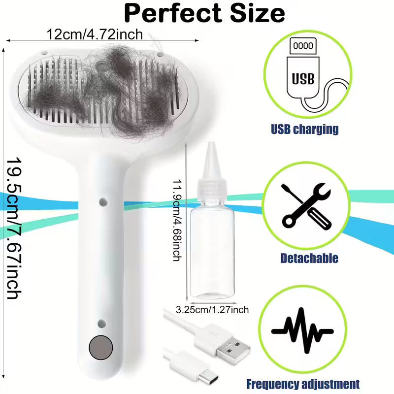 1pc Pet Spray Deshedding Brush, 3-in-1 Steam Pet Brush, One-Click Deshedding Self-Cleaning Cat and Dog Brush, Anti-Static Flying Hair Pet Grooming Brush, Stainless Steel Needle Brush, USB Charging, Suitable for Long and Short Hair Cats and Dogs