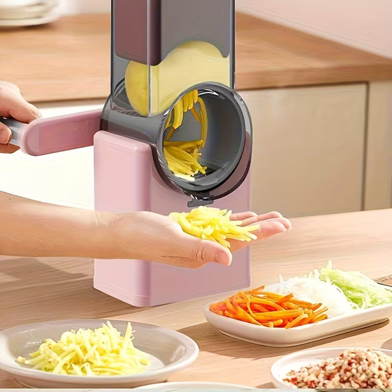 Very Beautiful Large Mouth Hand Crank Rolling Cutter for Home Use, 3 Configurations. Quick, Easy and Time-Saving Fruit & Vegetable Slicer/Shredder with Beef Tenderizer Function