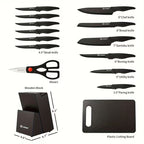 15pcs Professional Black-Coded Kitchen Knife Set With Black Wooden Block, Non-Slip ABS Handle Chef'S Knife, Plastic Cutting Board, And Kitchen Shears. Ideal For Home And Restaurant Use. The Perfect Gift For Thanksgiving, Christmas, And New Year.