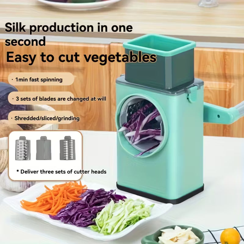 Very Beautiful Large Mouth Hand Crank Rolling Cutter for Home Use, 3 Configurations. Quick, Easy and Time-Saving Fruit & Vegetable Slicer/Shredder with Beef Tenderizer Function