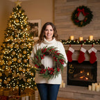 Handcrafted Christmas Wreath - Elegant Fall & Winter Door Hanging Decor with Golden Accents, Durable Plastic Faux Foliage Garland for Fireplace, Wall, Dining Table - No Needed, Easy to Hang, Perfect for Halloween