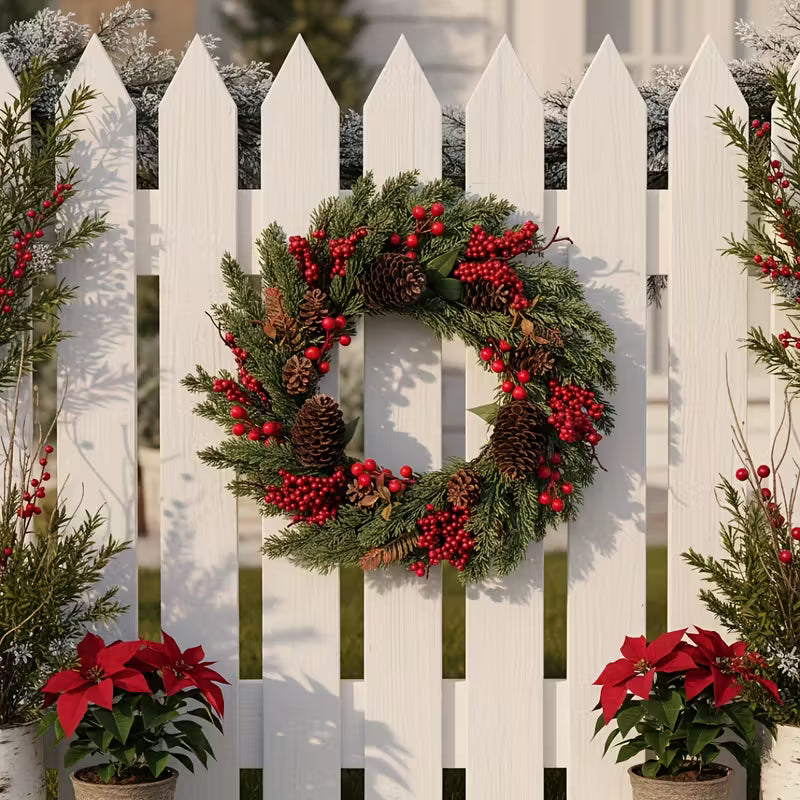 Handcrafted Christmas Wreath - Elegant Fall & Winter Door Hanging Decor with Golden Accents, Durable Plastic Faux Foliage Garland for Fireplace, Wall, Dining Table - No Needed, Easy to Hang, Perfect for Halloween