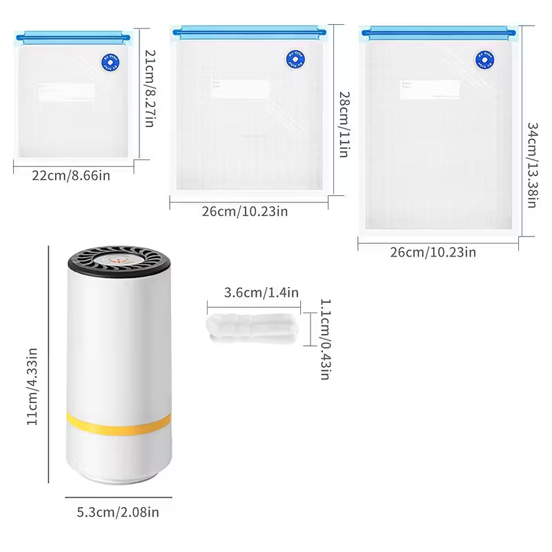 Food Vacuum Storage Bag and Handheld Electric Vacuum Machine Set, 3 Sizes Vacuum Sealed Zipper Bags with 1 Pack of Electric Pump, Large Medium Small Vacuum Zipper Bags for Refrigerator Storage, Food Freshness Preservation Bags