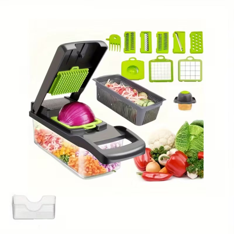 15pcs multifunctional vegetable chopper-stainless steel blade, handle food grinder, vegetable slicer, and onion chopper- suitable for french fries, large capacity slicers, and shredders-perfect for daily kitchen use-an excellent gift for housewives